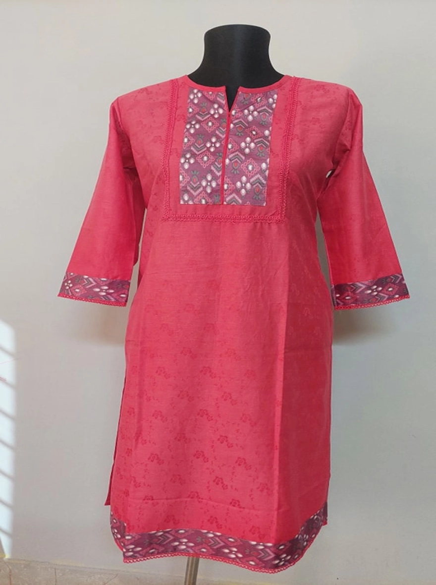Fuchsia Ikat Yoke Cotton Kurti