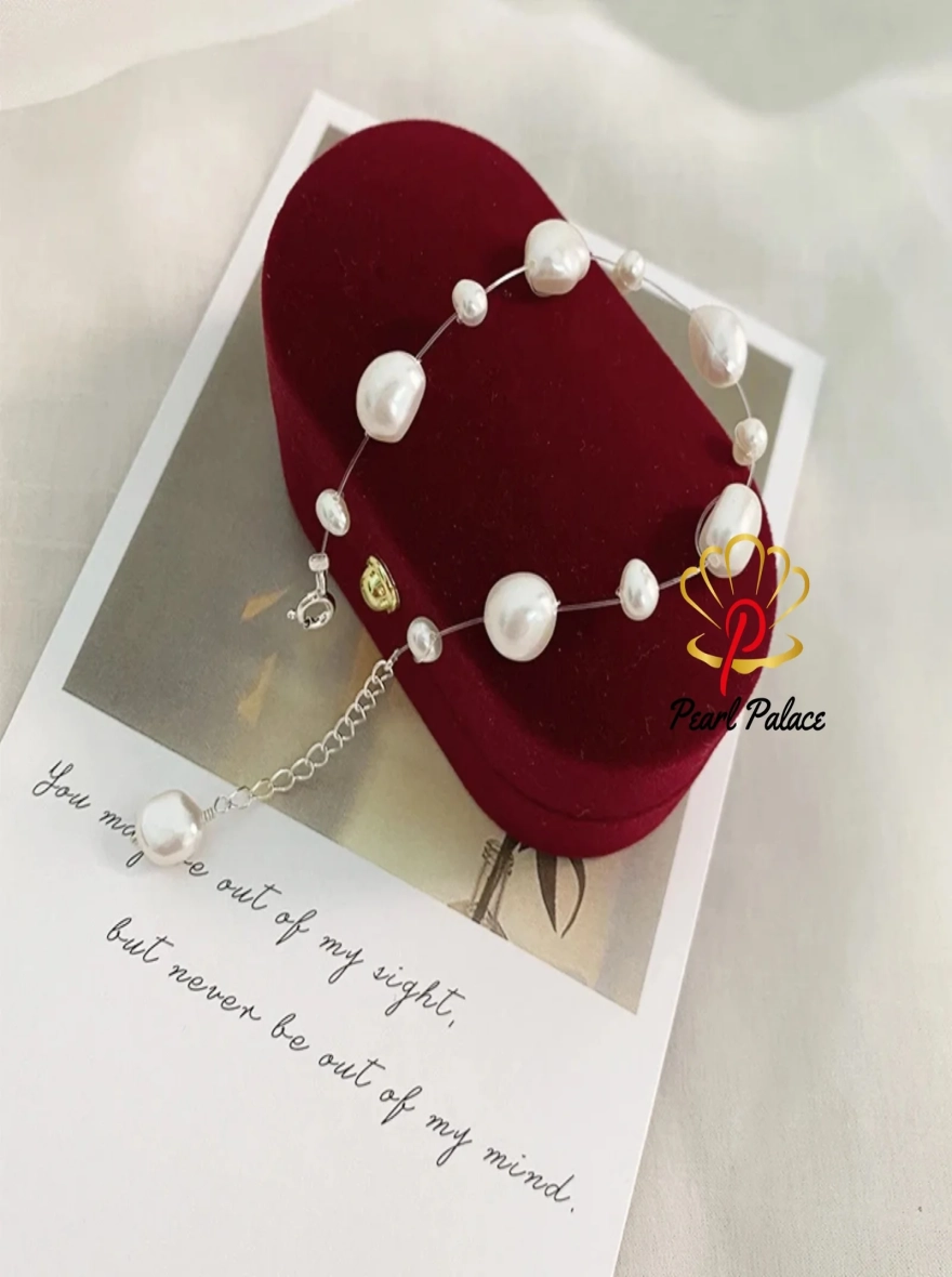 Natural Freshwater Baroque Pearl Bracelet with 925 Sterling Silver Button Jewelry for Women