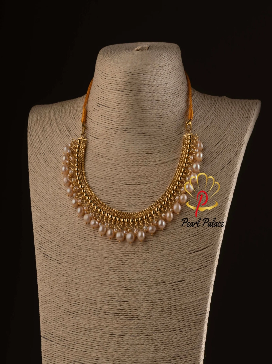 18K Gold Plated with Pink Pearl Bridal Necklace