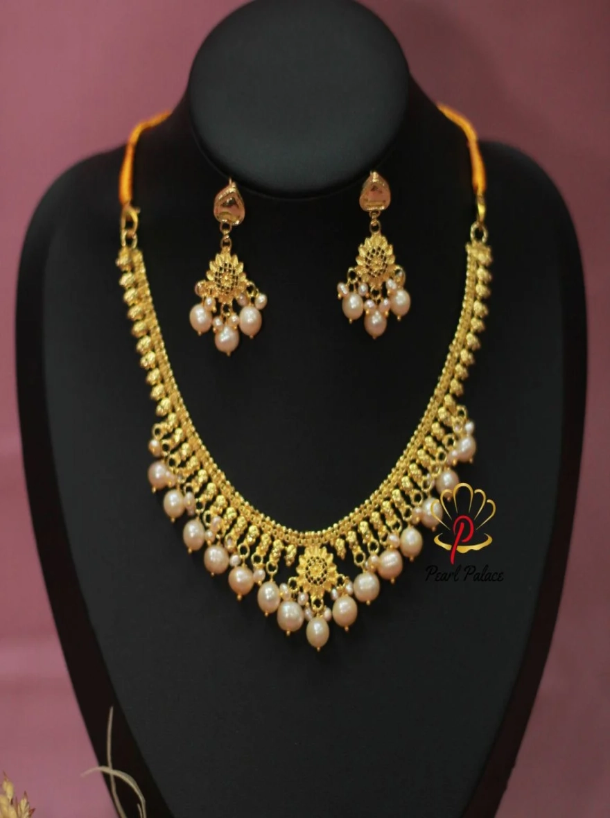 18K Gold Plated with Pink Pearl Bridal Necklace Set