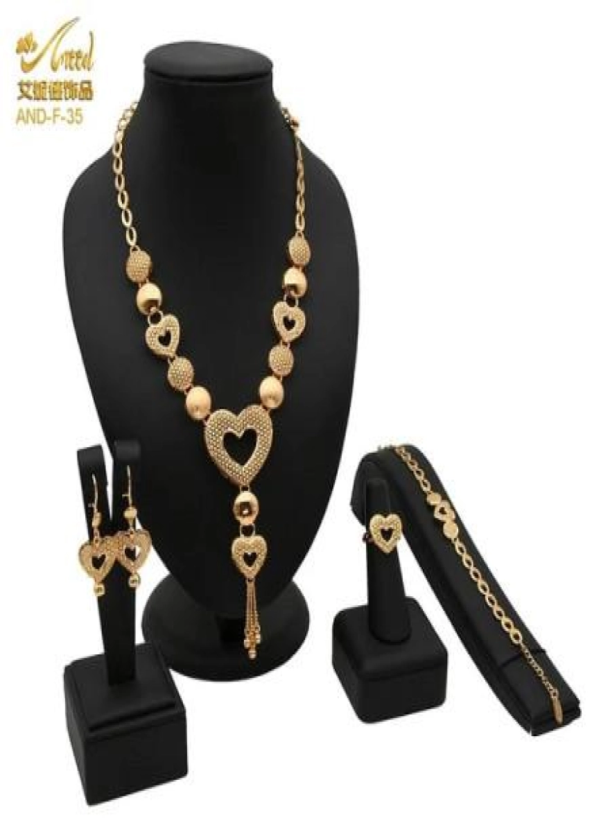 Dubai 24K Gold Plated 4Pcs Heart Motif Jewelry Set
