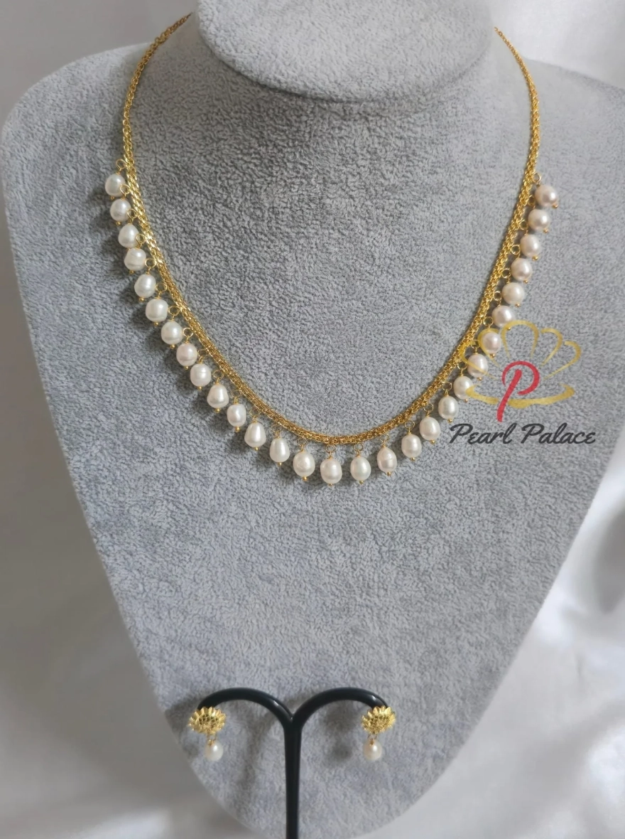 Golden Dew – Freshwater Drop Pearl Necklace Set