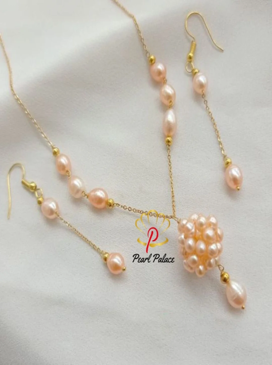 "Rosy Radiance" 18K Gold Plated Pink Pearl Necklace Set