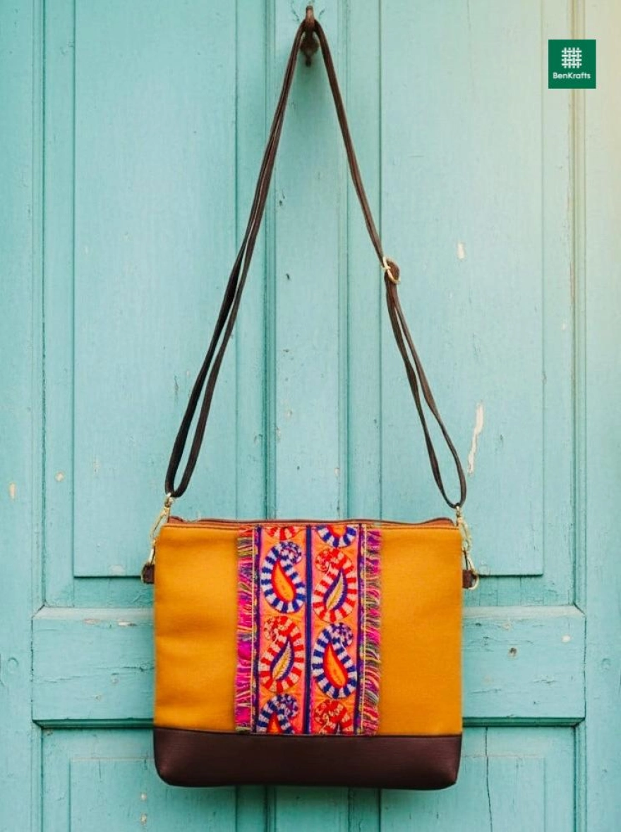 Golden Ember Paisley Tapestry Crossbody Bag