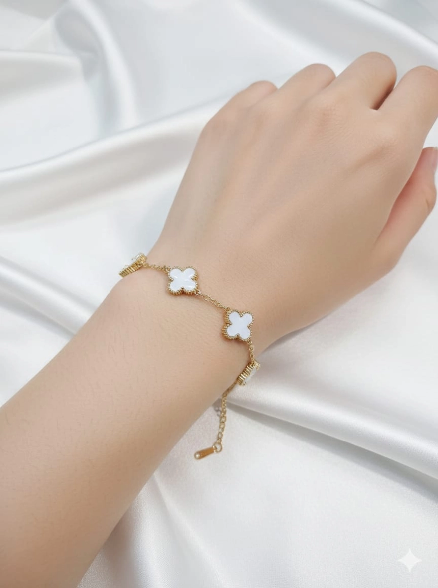 Pure Elegance White Clover Charm Bracelet