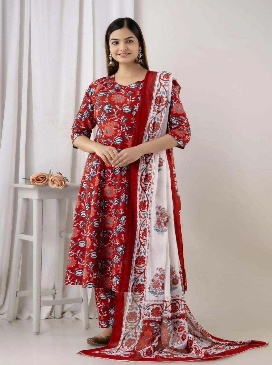Readymade Full AC Cotton Casual Floral Printed Kurti Set