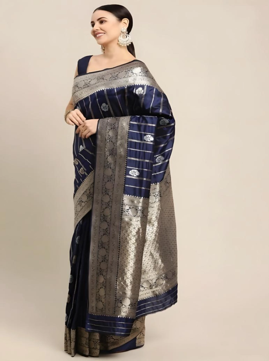 Soft Silk Screen Printed Premium Katan Sharee with Blouse - Cinder