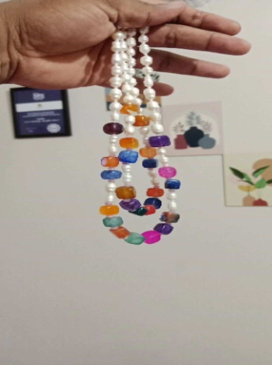 Pearl & Stone combination 2 Layer necklace for fashion women