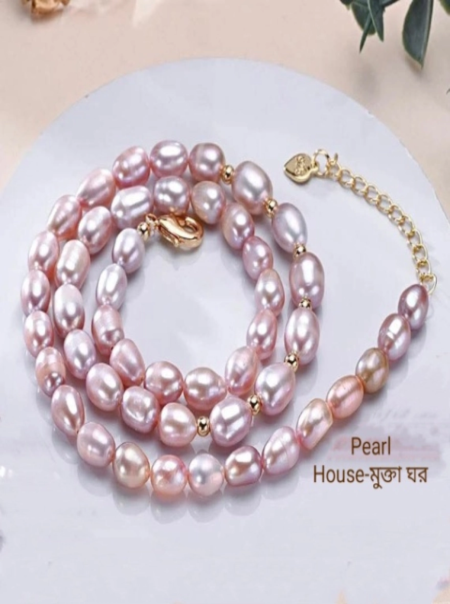 Levender colour Rice pearl one layer necklace
