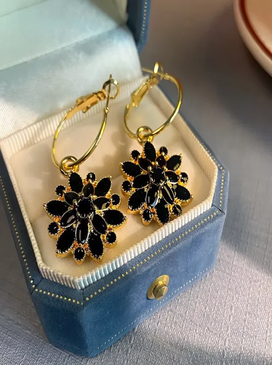 Double Layer Black Hollow Heart Drop Earrings