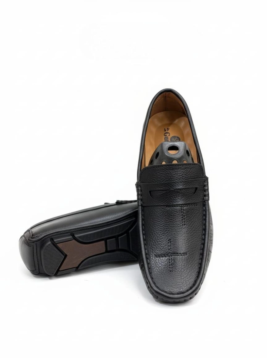 Exclusive Design Genuine Leather Loafers for Men - Black
