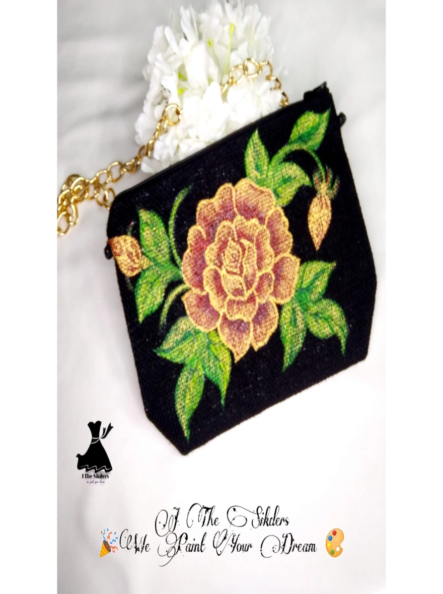 Golden Rose Hand-Painted Artisan Clutch