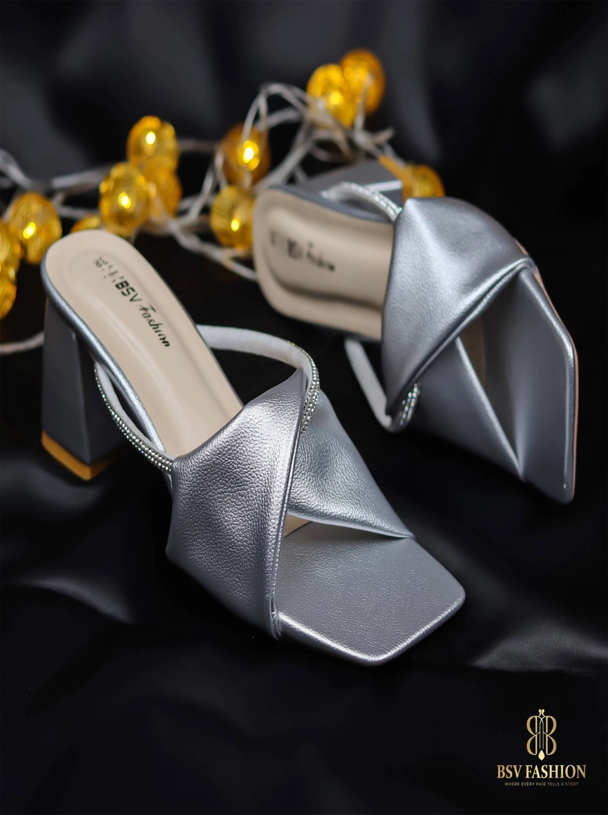 Elegant 2.5-Inch Silver Block Heel Sandals
