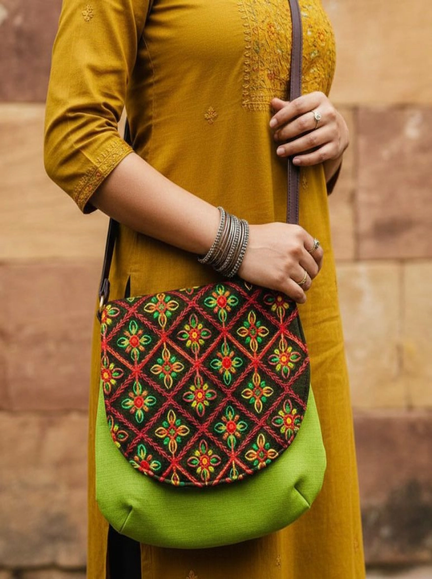Artisan Lattice Embroidered Crossbody Bag