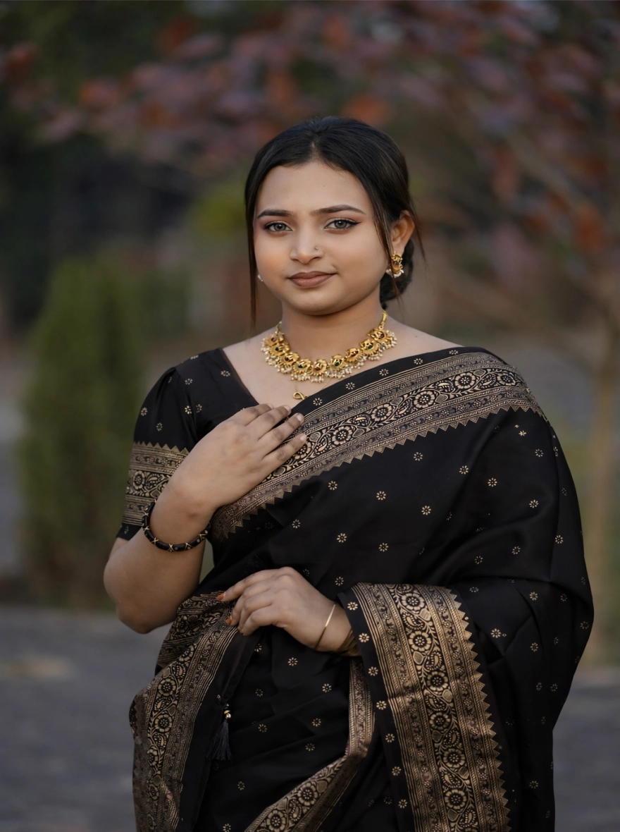 Japani Silk Saree Black Colour 