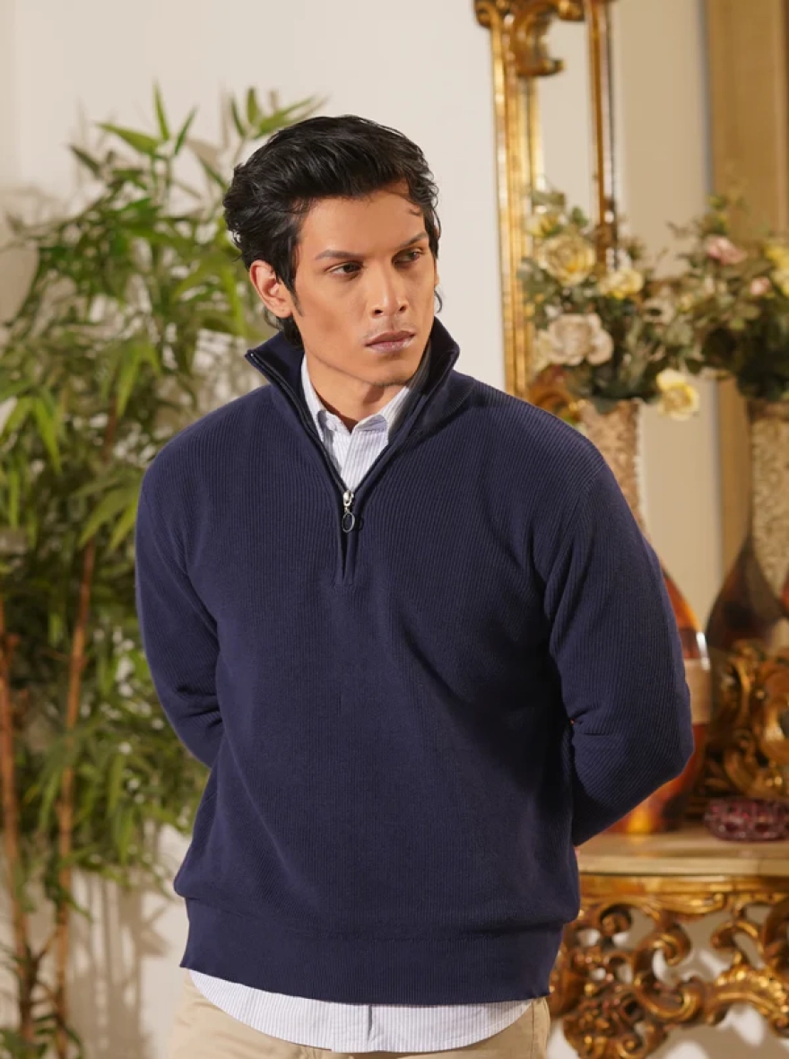 Navy Quarter Zip Sweater