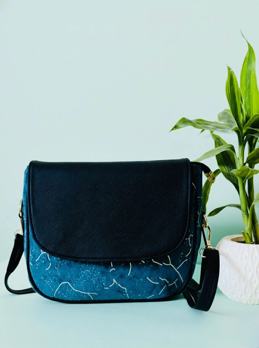 Midnight Constellation Velvet Saddle Bag
