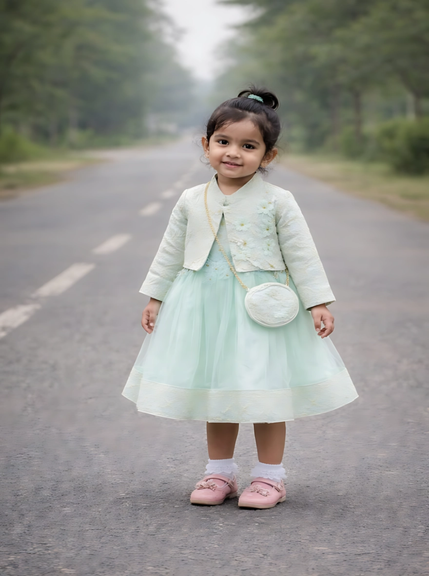 Imported China Pastel Green Frock with Jacket