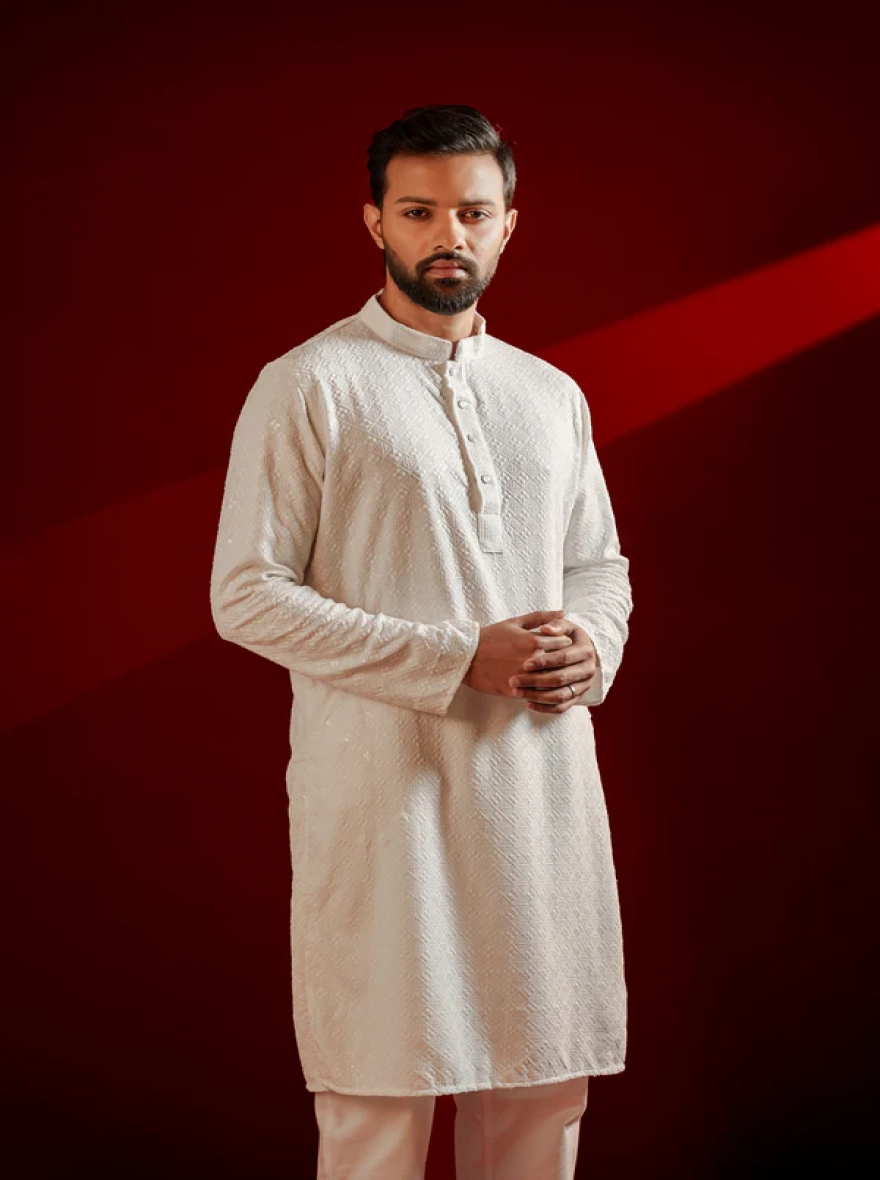 Zameer Embroidered Panjabi – White