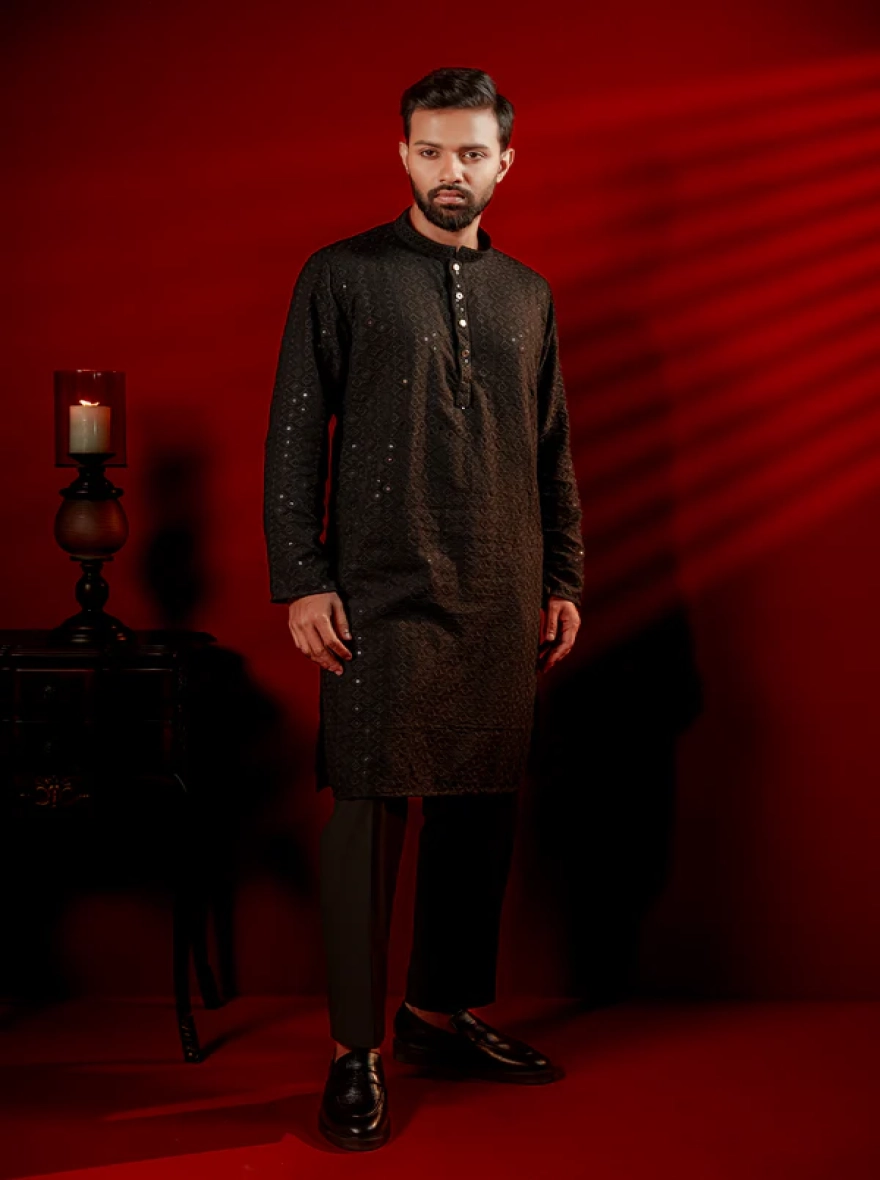 Zameer Embroidered Panjabi – Black