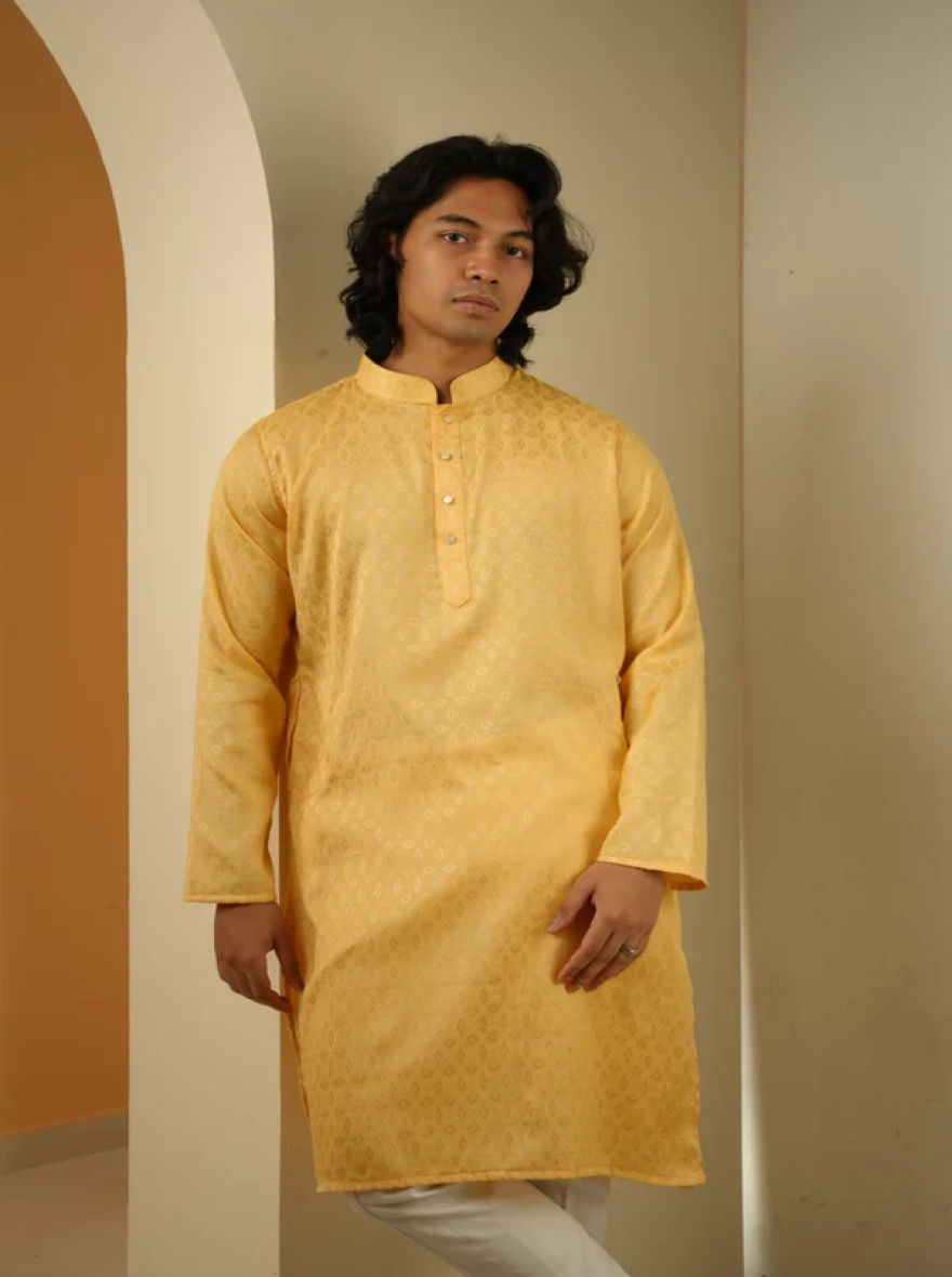 Nahyan Jacquard Panjabi in Matte Gold