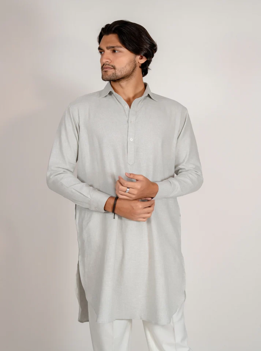 Aarib Structured Contemporary Kurta – Faded Green