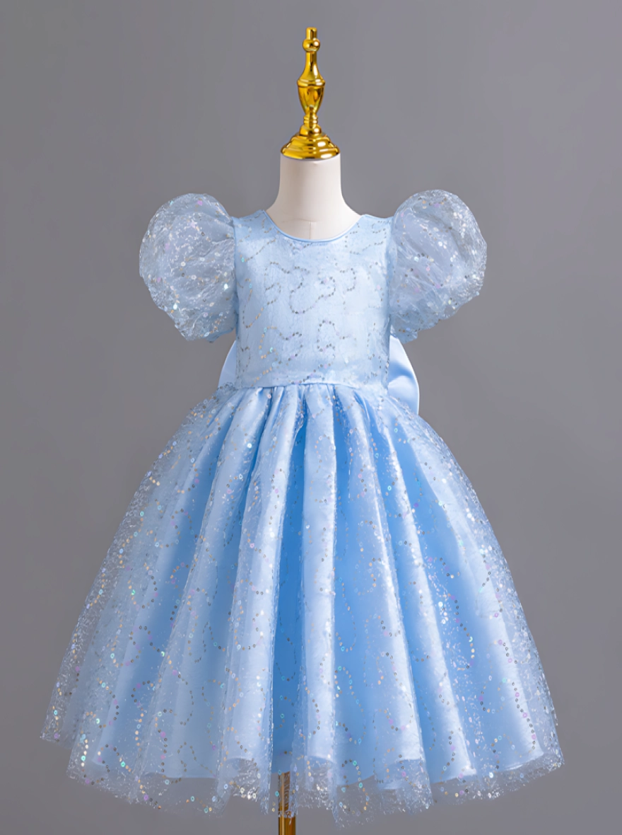Imported China Glitter Party Frock with Puff Sleeves