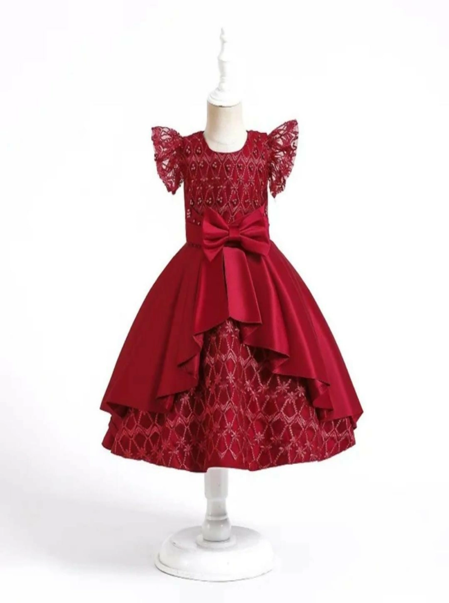 Imported China Princess Brick Red Luxury Frock