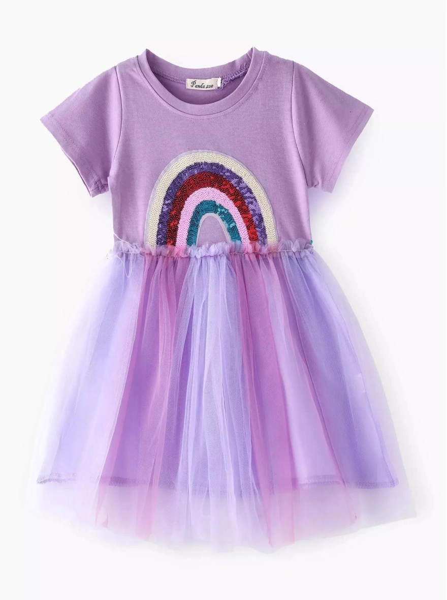 Imported Gorgeous Rainbow Design Purple Frock (China)