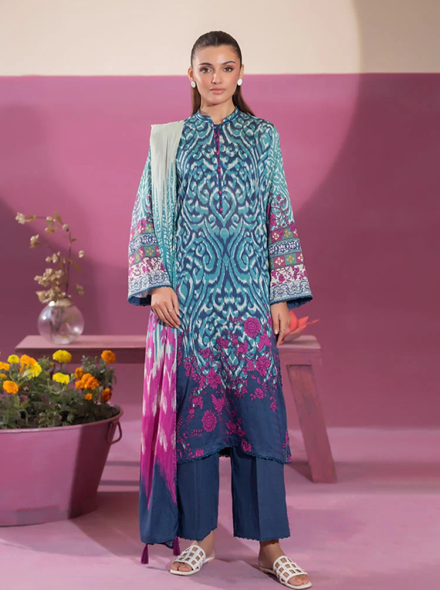Binaas Ciel Azure Ikat – 3 Piece Digital Printed Lawn Suit-unstitched