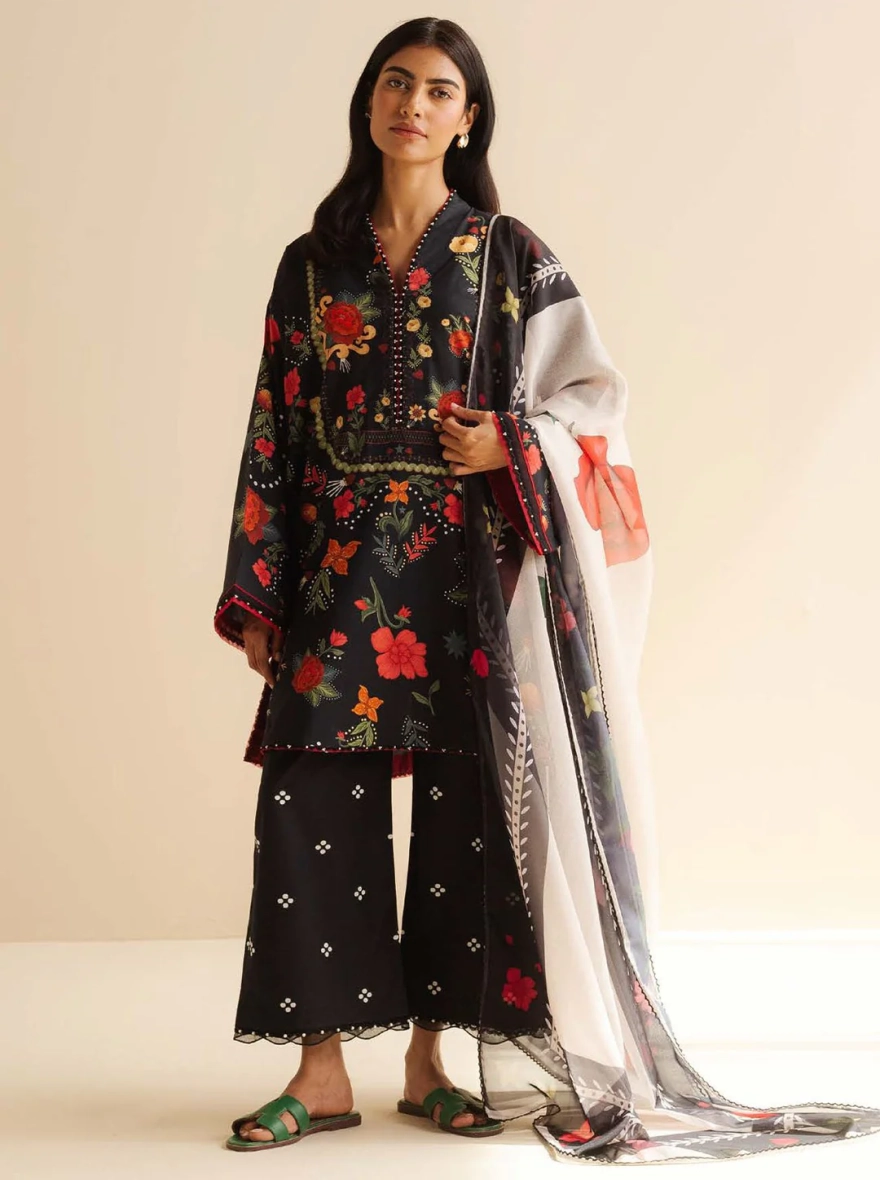 Zara Shahjahan Coco Print – Peach Floral Unstitched 3 Piece Suit