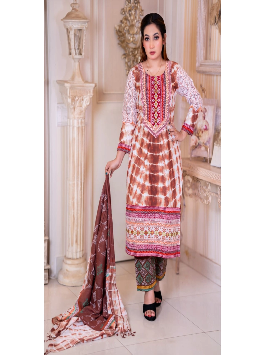 Elegant Hand-Crafted Taat Cotton Three-Piece Set