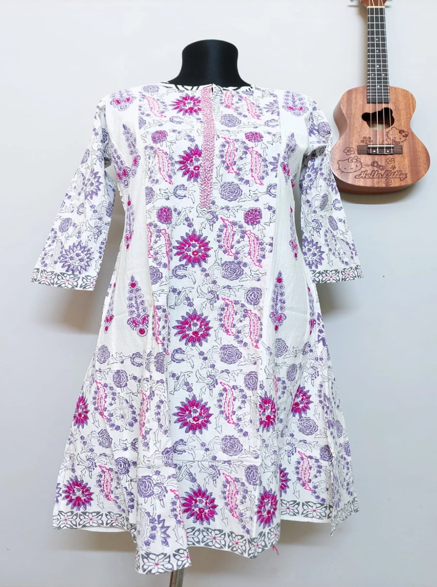 Floral Bloom Hand-Block Print Cotton Kurti