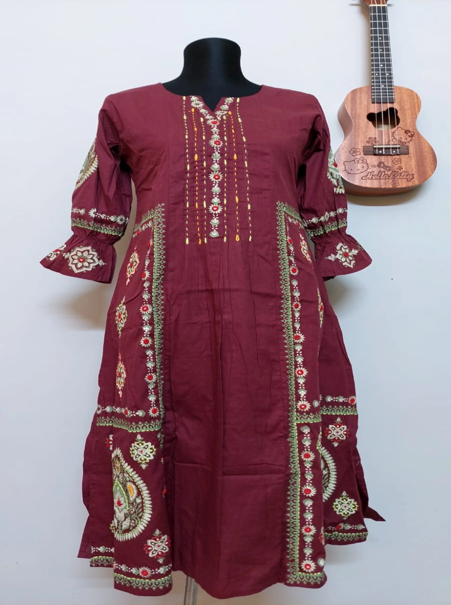 Garden Hand-Block Print White Cotton Kurti