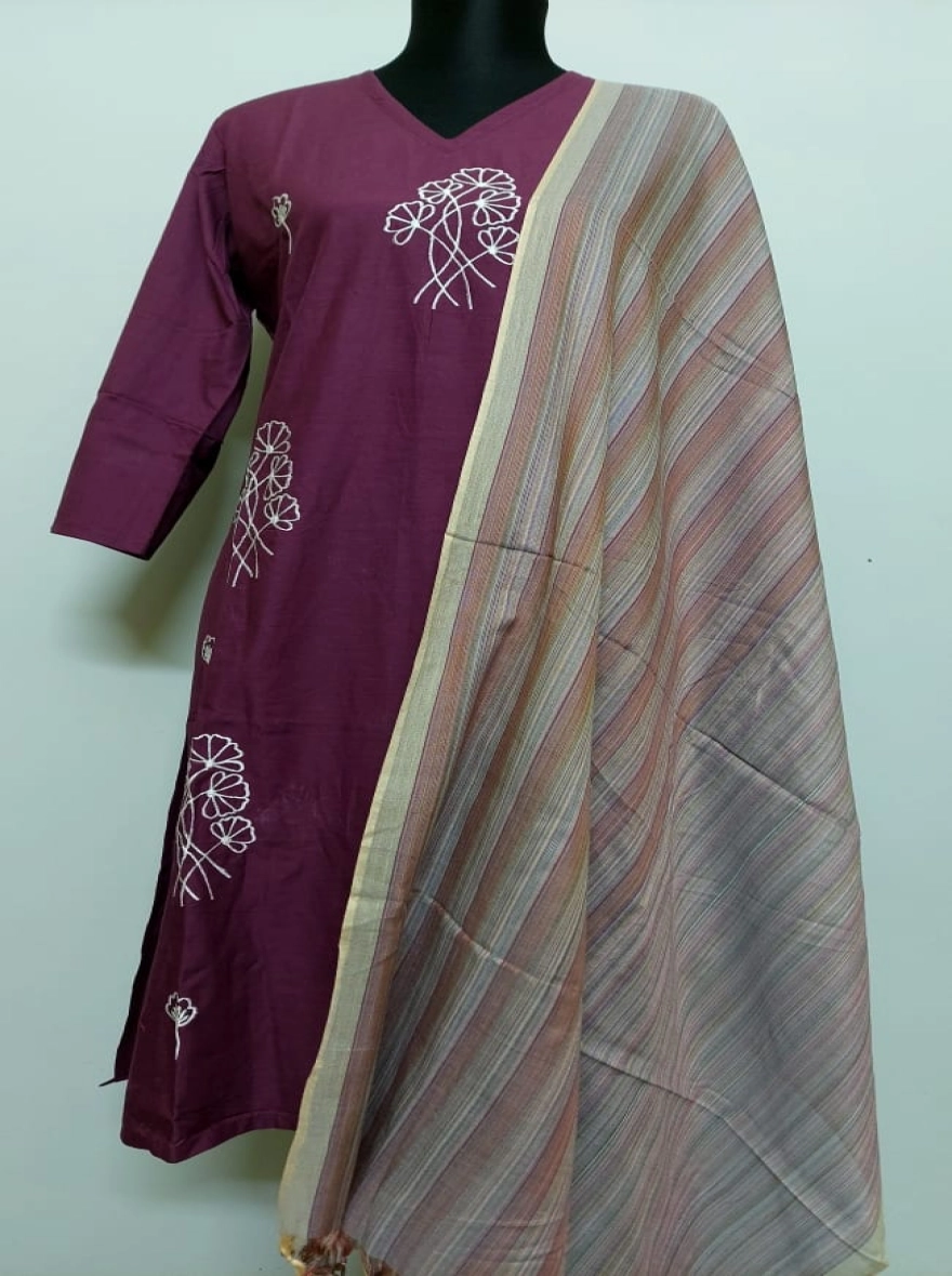 Lavender Bloom Hand-Block Cotton Kurti