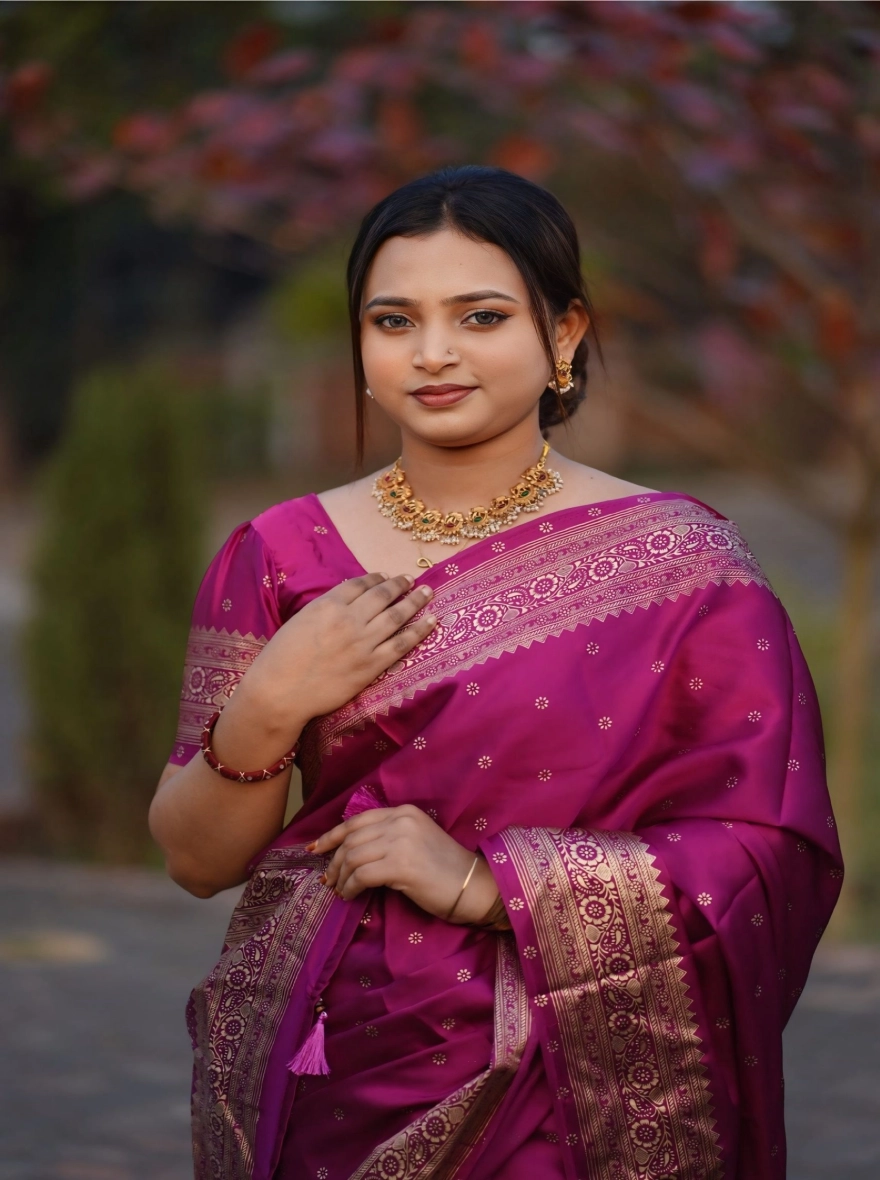 Premium Japanese Silk Jam Color Saree with Screen Print