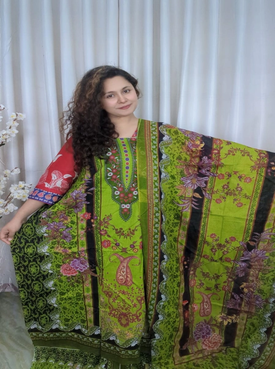 Elegant Floral Digital Printed Zam Zam Cotton Unstitched 3-Piece