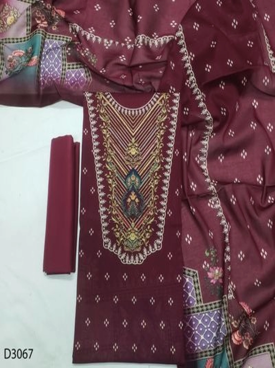 Teal Bloom Luxury Digital Print Swiss Cotton Unstitched 3-Piece Set