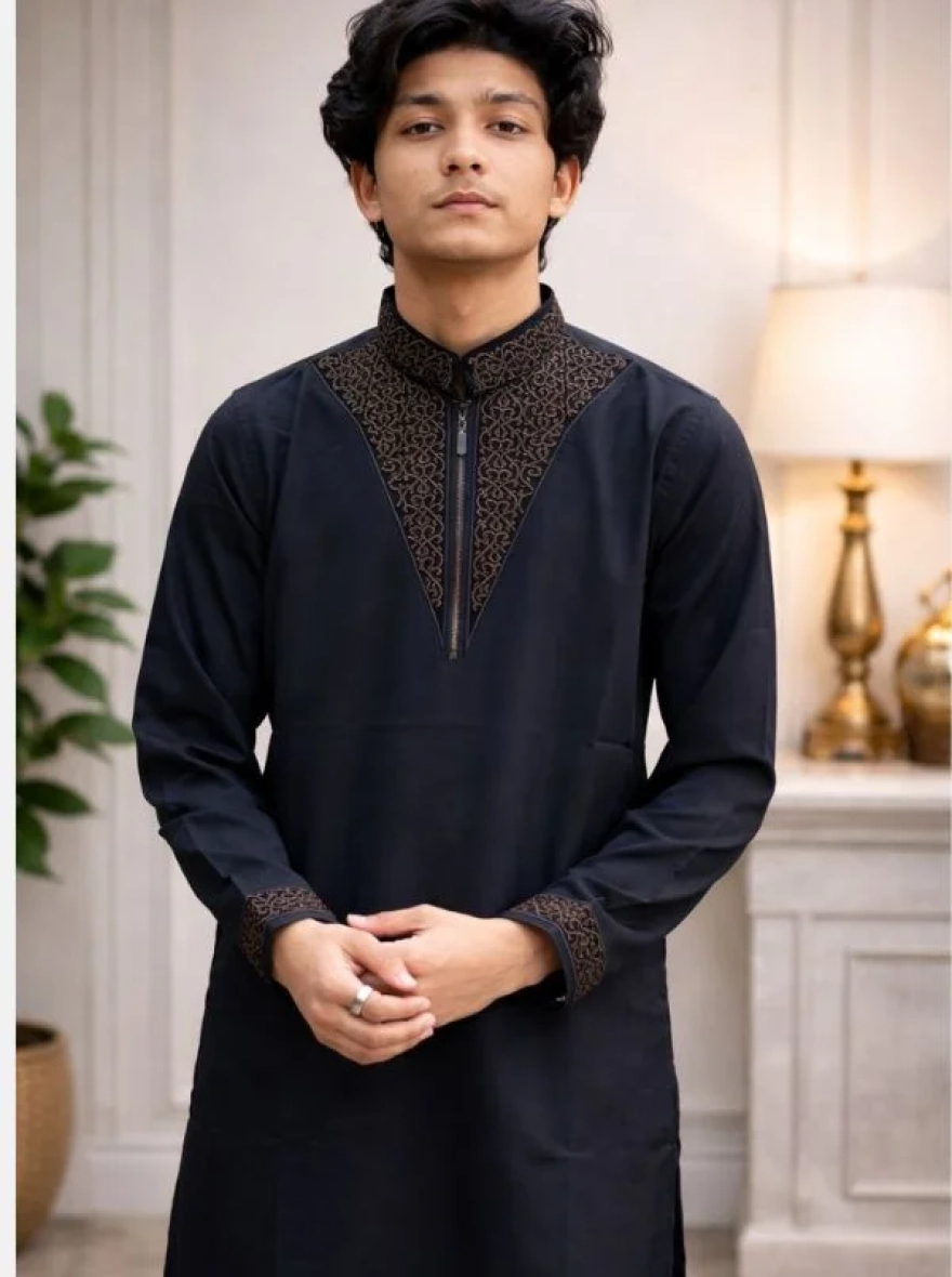 Emerald Royal Cotton Embroidery Panjabi