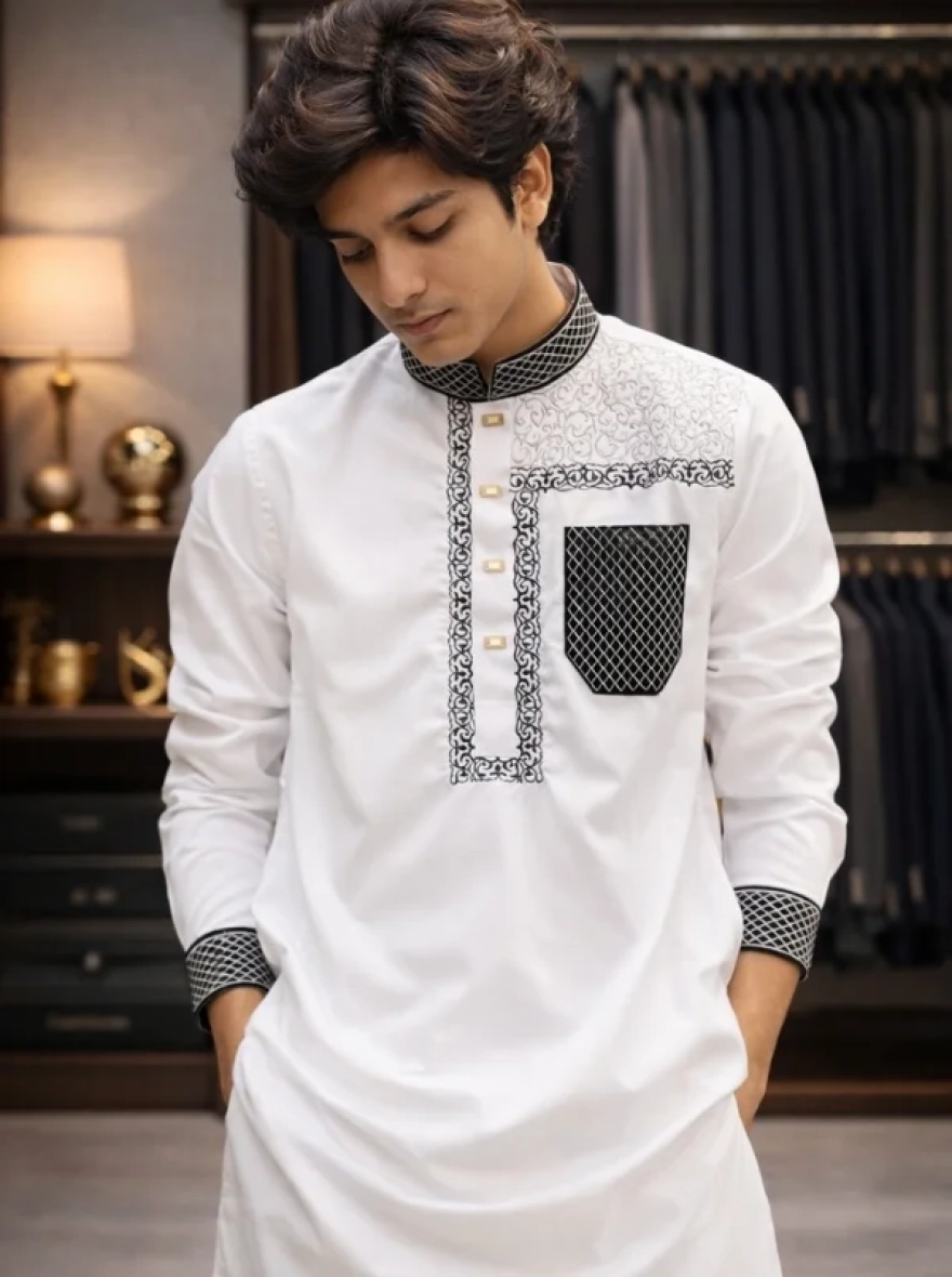 Emerald Forest Premium Cotton Embroidery Panjabi