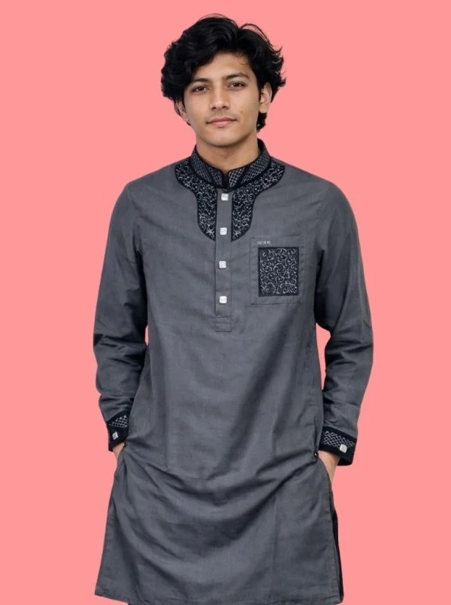 Coffee Brown Premium Cotton Embroidery Panjabi