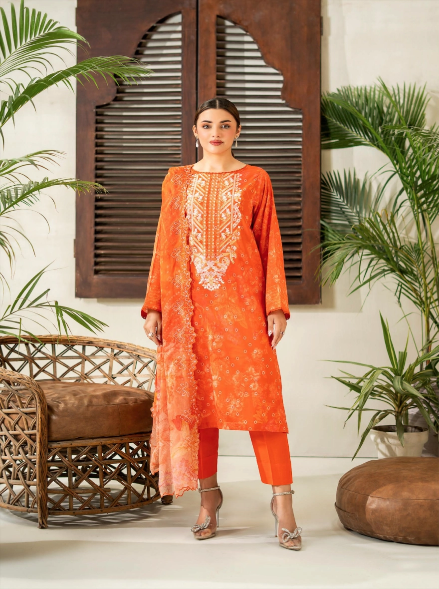  Pakistani RangPasand by Gulljee Embroidered 3-Piece-Orange-unstitched