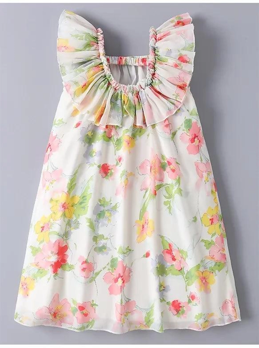 Blossom Breeze Frill-Sleeve Premium Floral Frock