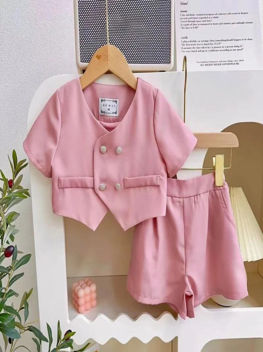 Imported Solid Pink Color Cotton Casual Clothing Set (China)