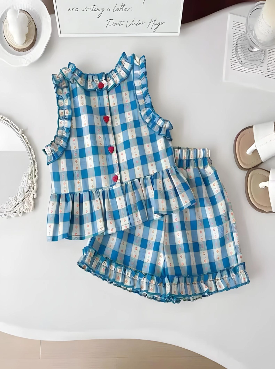 Imported Cotton Fabric Harp X Blue Casual Skirt Set (China)