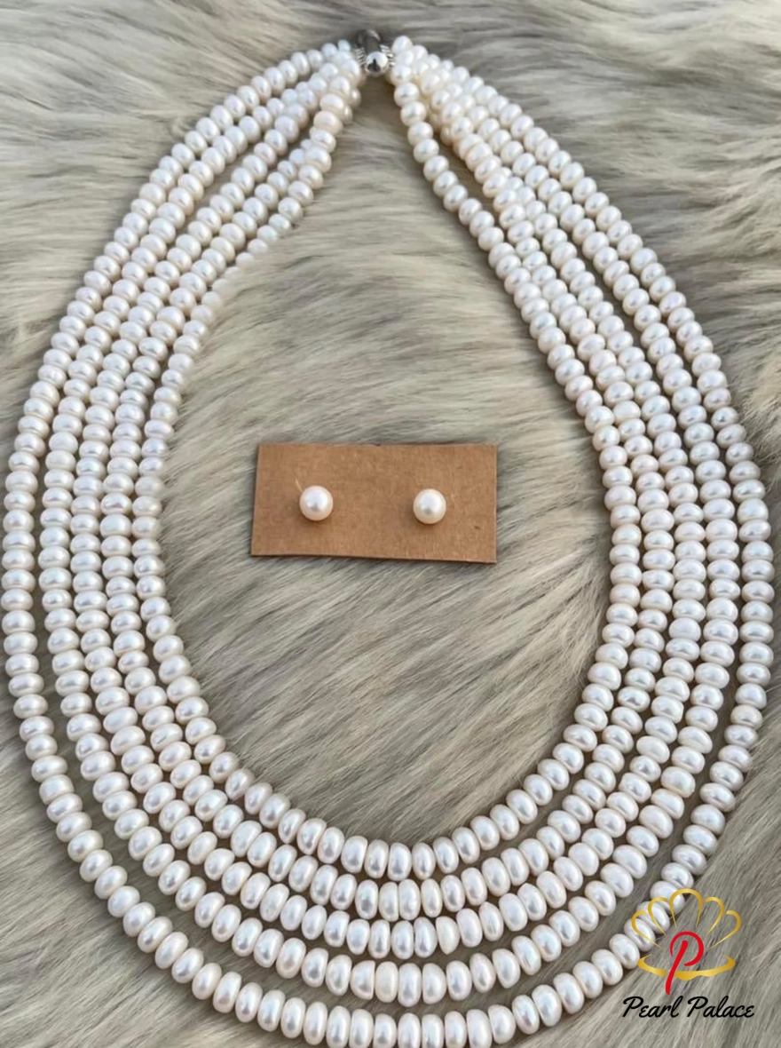 Strand Freshwater Pearl Necklace with Stud Earrings.