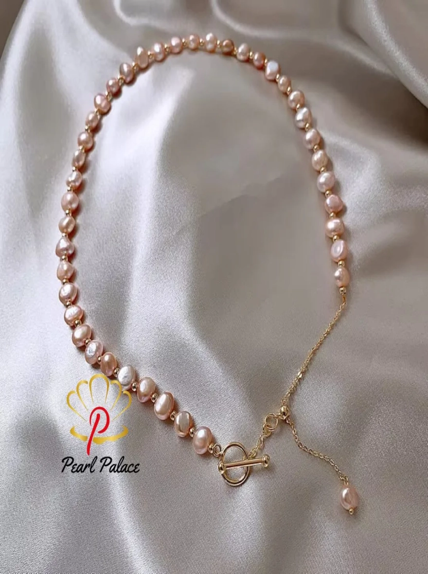 100% Natural Baroque Pink Freshwater Pearl 14K Gold Filled Chain Necklace for Women – Valentine's Day Gifts