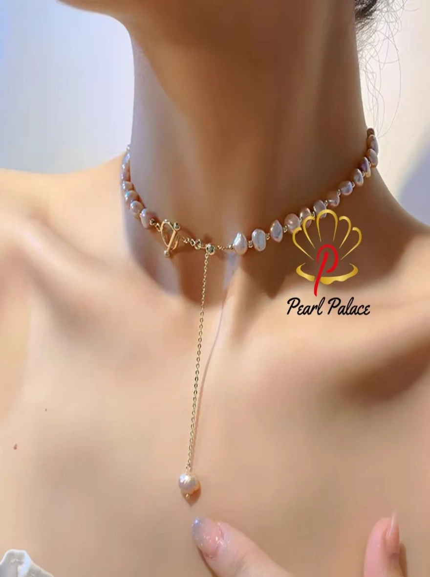 Natural Baroque Pink Freshwater Pearl 14K Gold Filled Chain Necklace for Women – Valentine's Day Gifts