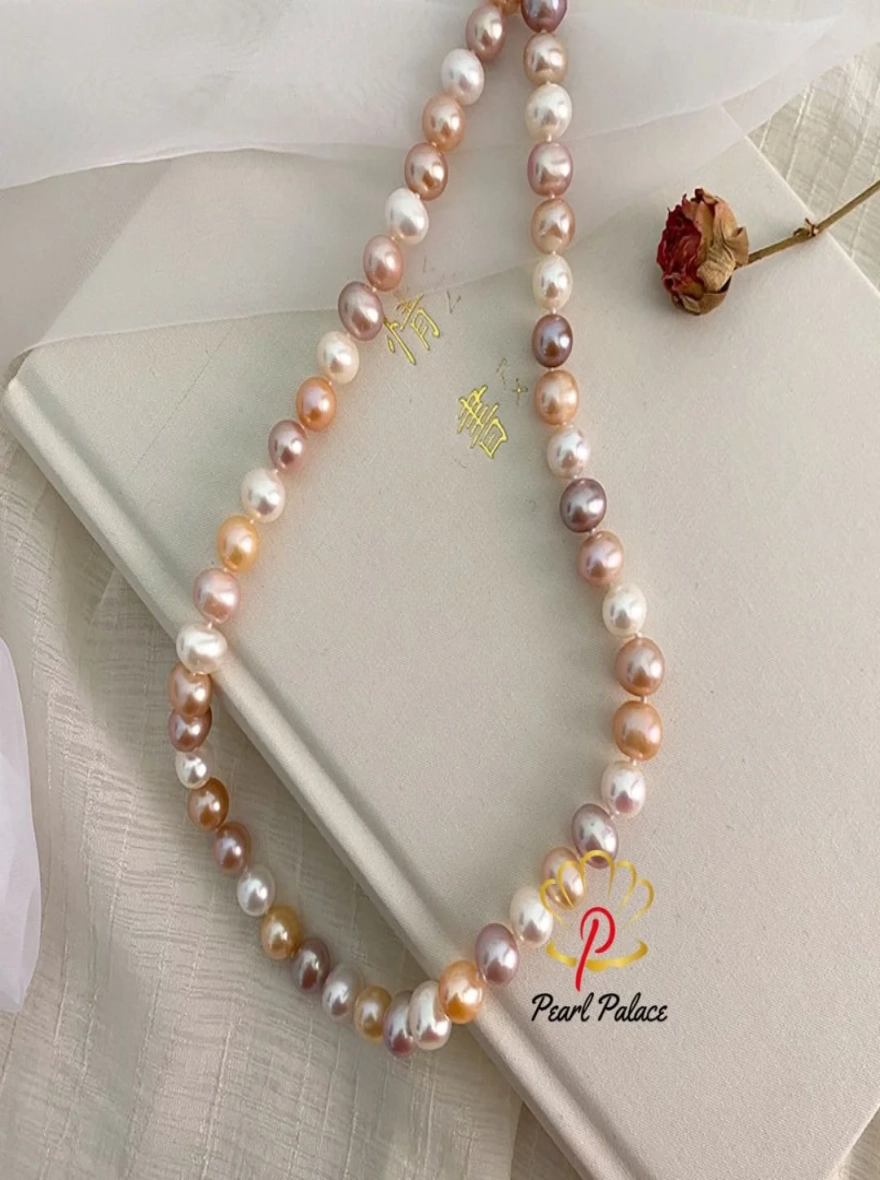 Natural Freshwater Pearl Necklace 925 Sterling Silver Button Jewelry for Women.