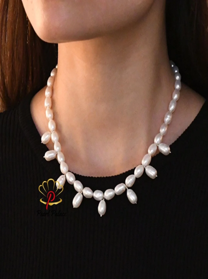 Natural Freshwater Pearl Necklace 925 Sterling Silver Clasp Decorated Growth Pattern Jewelry for Women